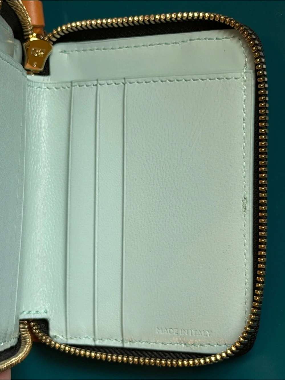 Clare V Petit Zip Wallet Cuoio w/ Black/Cream